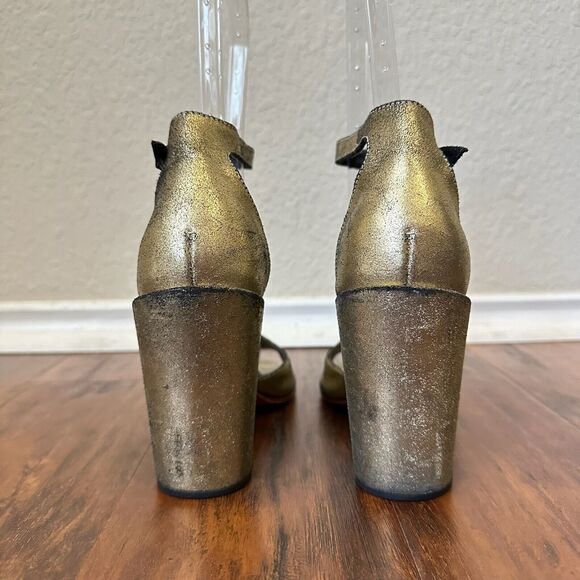 RACHEL COMEY Coppa Heeled Sandals Open Toe in Distressed Metallic Gold - Picture 7 of 11